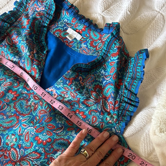 EUC J Jill blue/teal paisley dress. Size Small. Ruffles. Lightweight and flowy - Picture 3 of 12